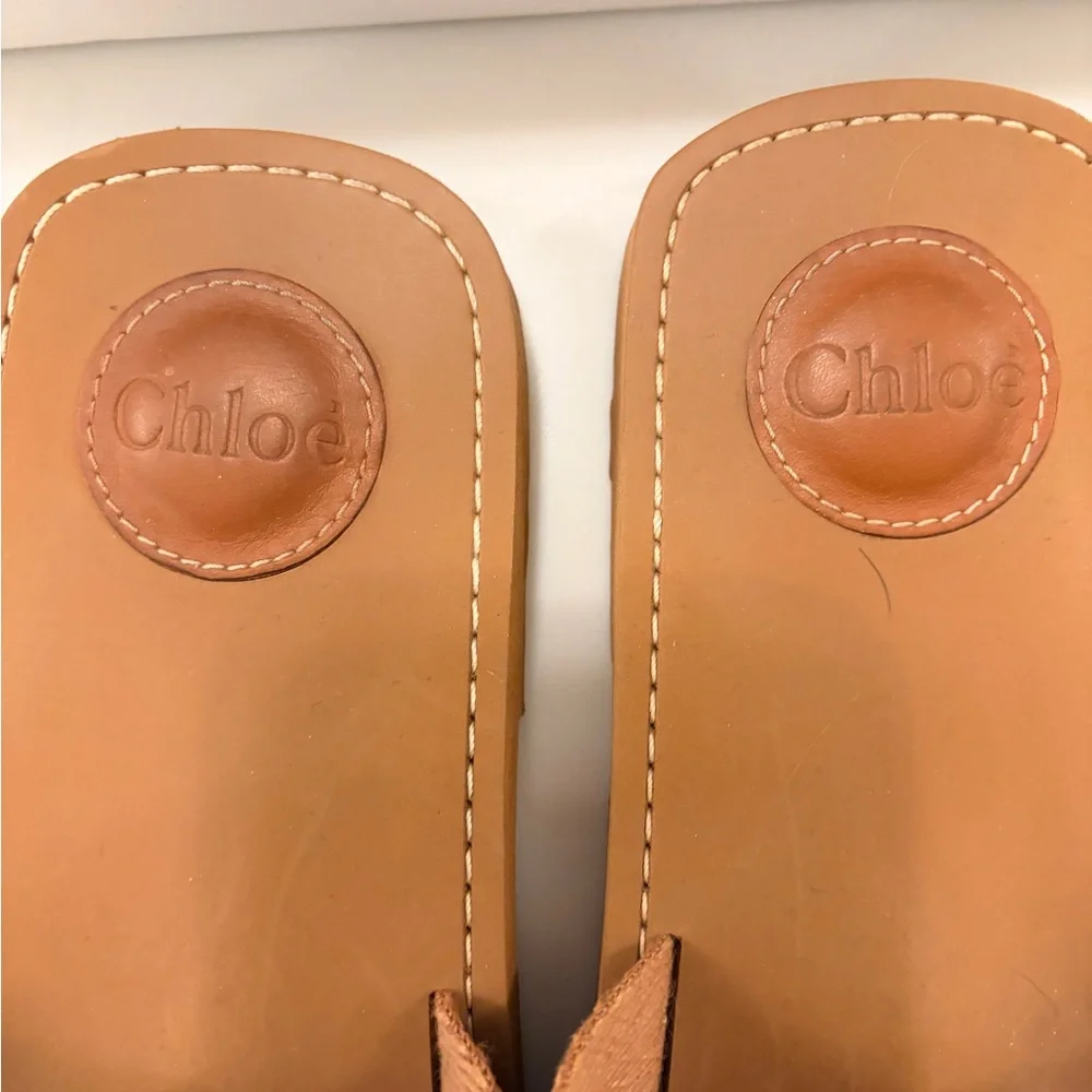 Chloé Tan Brown Logo Slide Sandals - Picture 3 of 4